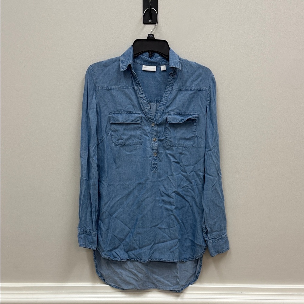 New York & Company Light Blue Button Down Hi-Lo Tunic Shirt Sz Small!